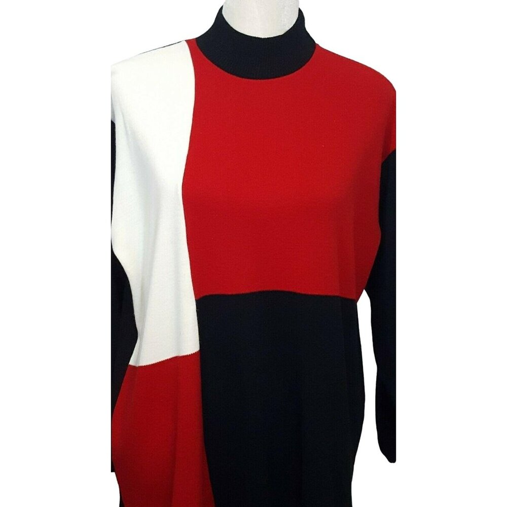 VTG‎ Karen Lessly Light Knit Sweater Women's M Long Sleeve Pullover Black Red